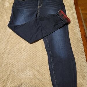 Maurices Dark Blue Ankle Jeans with Plaid Cuff